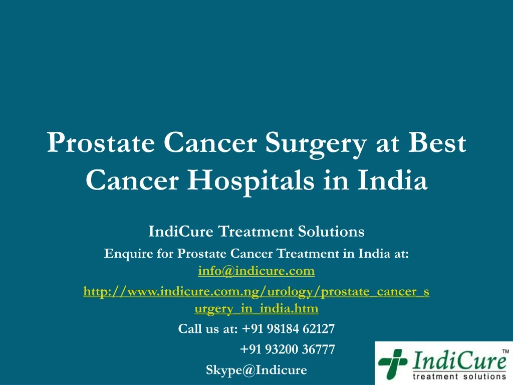 prostate cancer surgery at best cancer hospitals in india