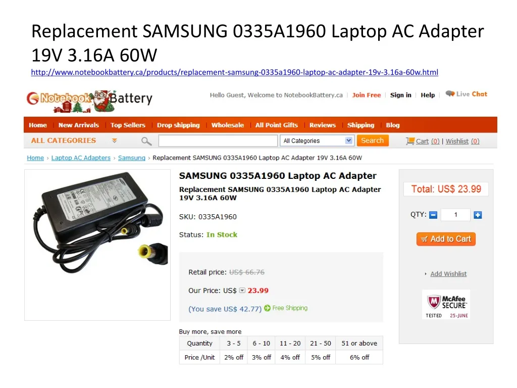 replacement samsung 0335a1960 laptop ac adapter