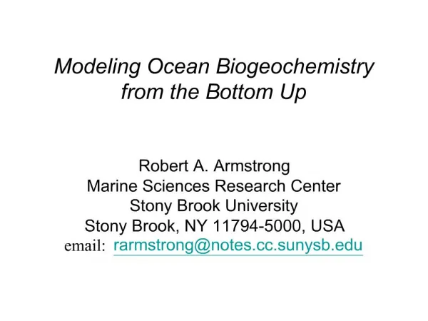 Modeling Ocean Biogeochemistry from the Bottom Up Robert A. Armstrong Marine Sciences Research Center Stony Brook Uni