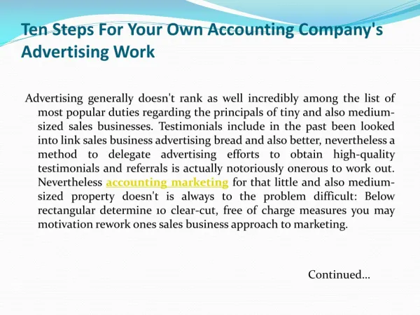 Ten Steps For Your Own Accounting Company's advertising Work
