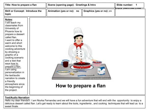 Notes: I will teach my classmates from University of Phoenix how to prepare a dessert called flan. I want to offer a war