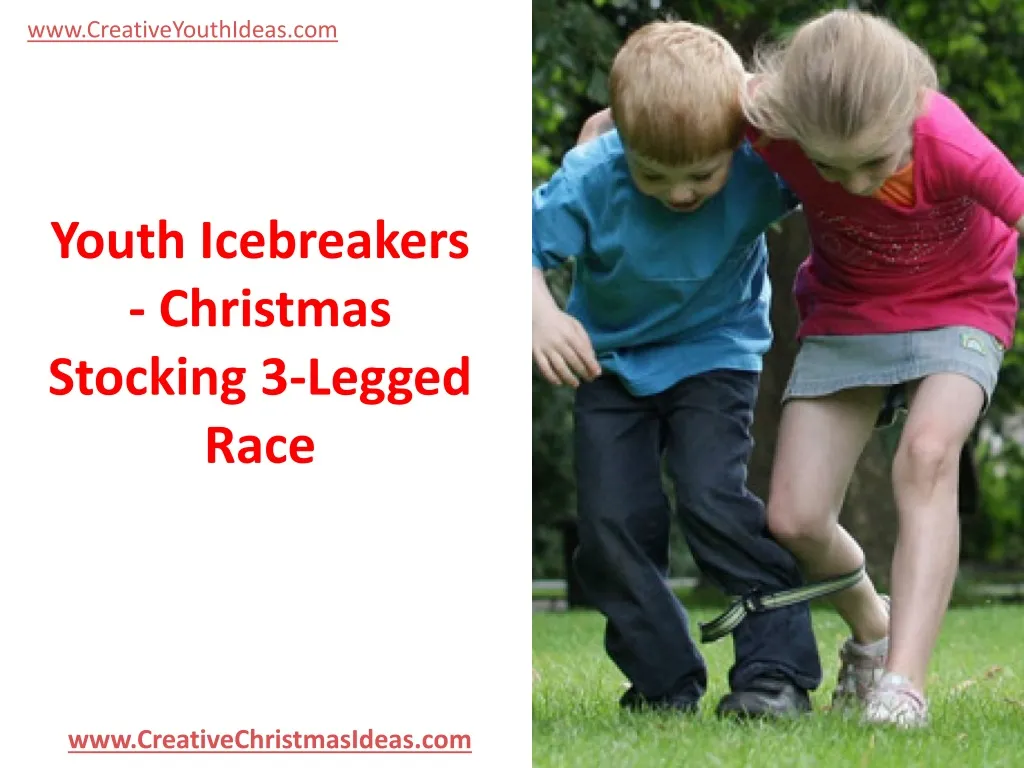 youth icebreakers christmas stocking 3 legged race