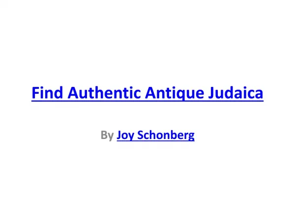 Find Authentic Antique Judaica