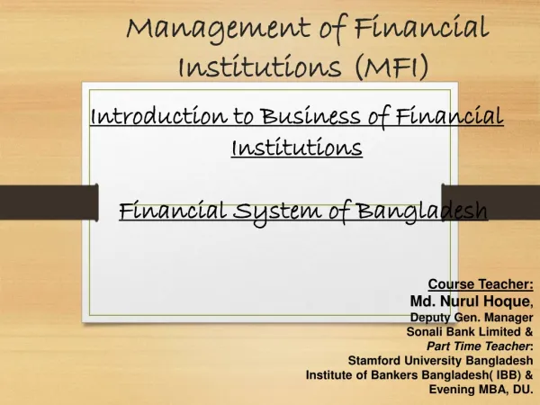 Management of Financial Institutions (MFI)