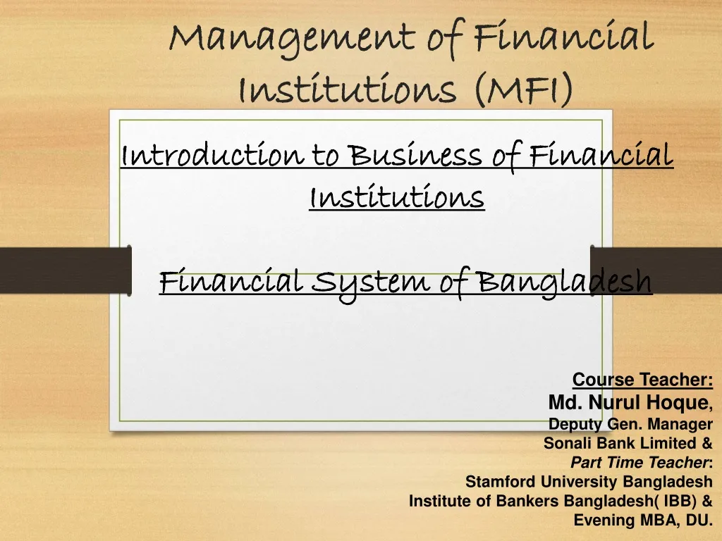 management of financial institutions mfi