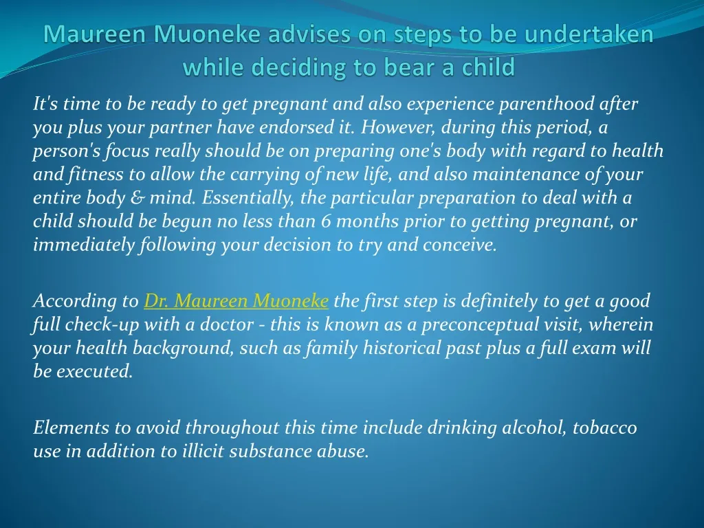maureen muoneke advises on steps to be undertaken while deciding to bear a child