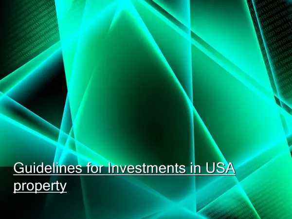 Guidelines for Investments in USA property