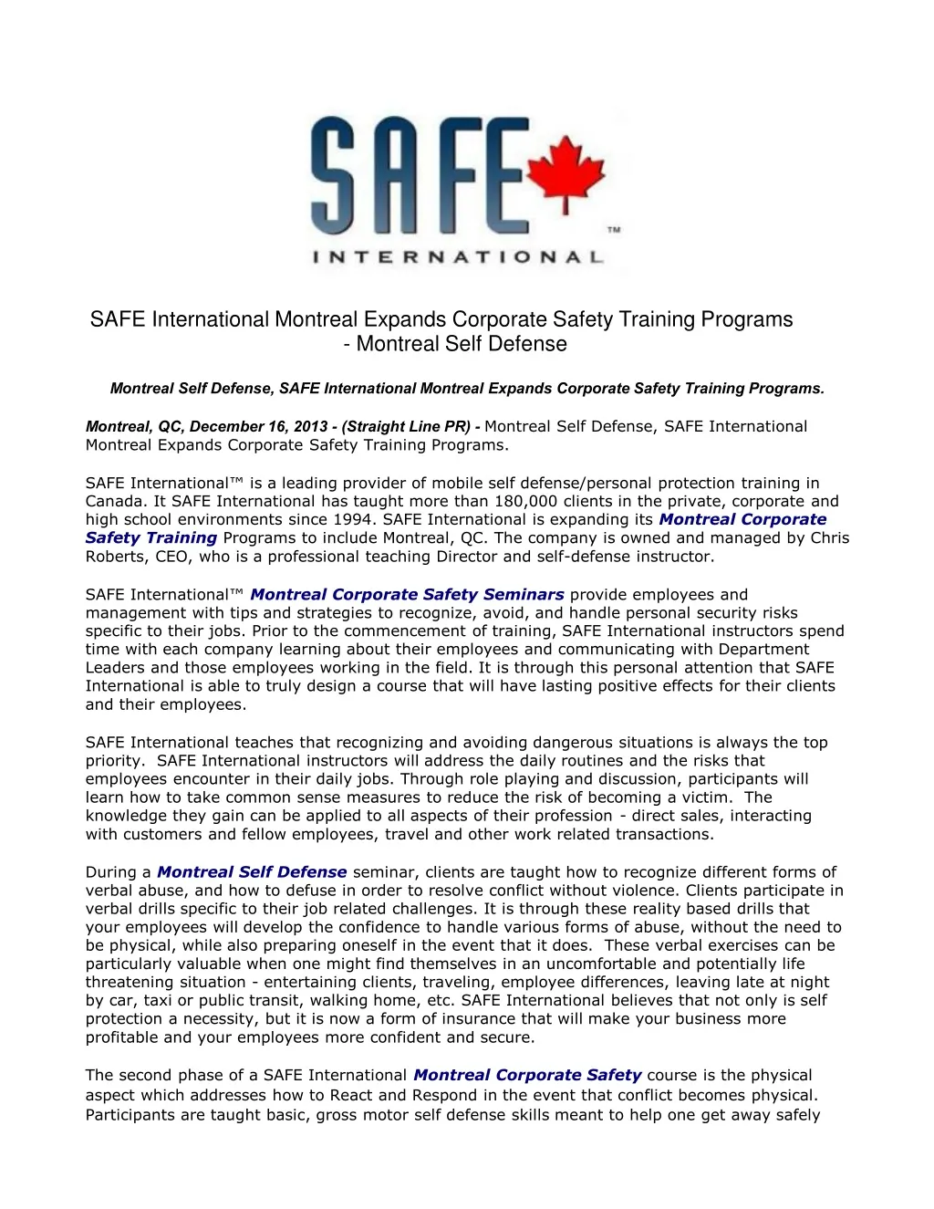 safe international montreal expands corporate