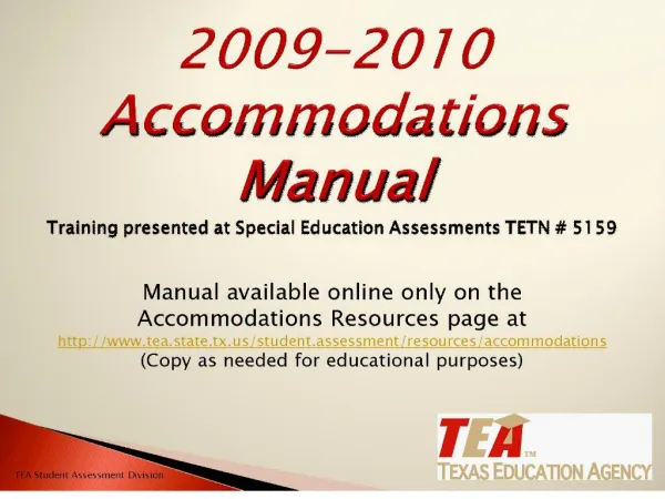 2009-2010 accommodations manual training presented at special education assessments tetn 5159