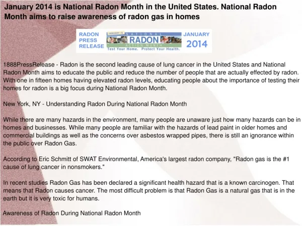 January 2014 is National Radon Month in the United States.