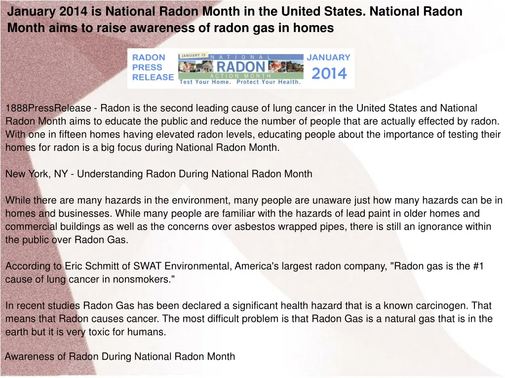 january 2014 is national radon month