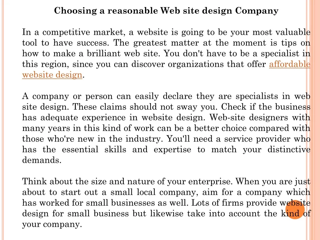 choosing a reasonable web site design company