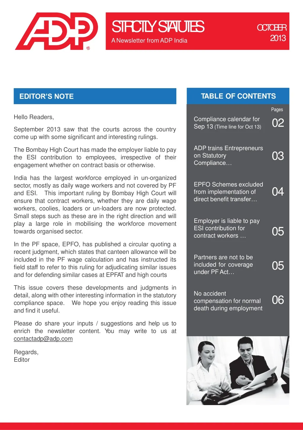 strict l y s t a tutes a newsletter from adp india
