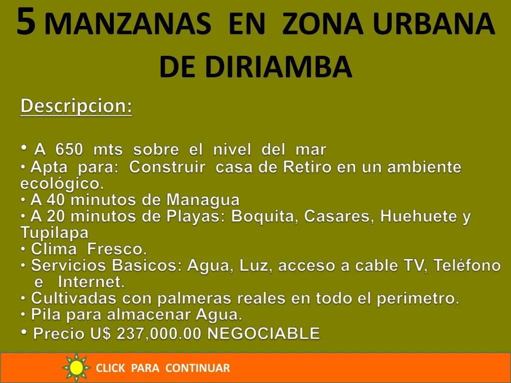 5 manzanas en zona urbana de diriamba