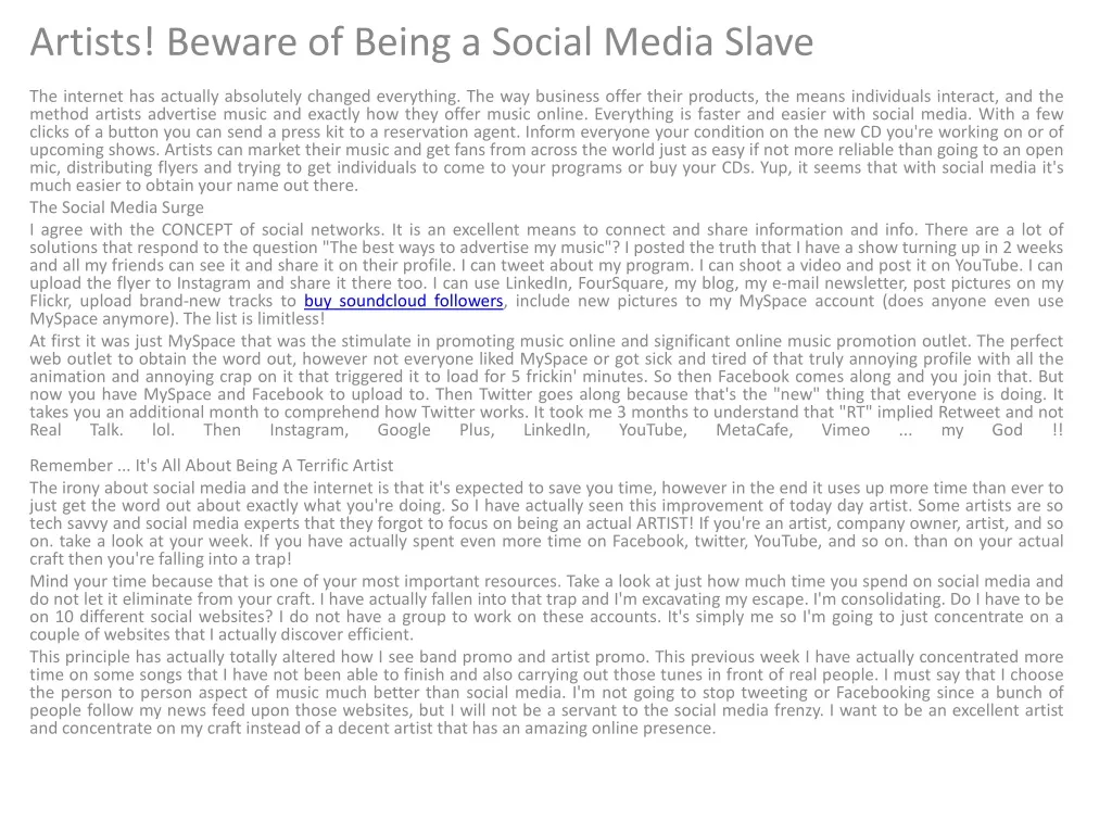 artists beware of being a social media slave