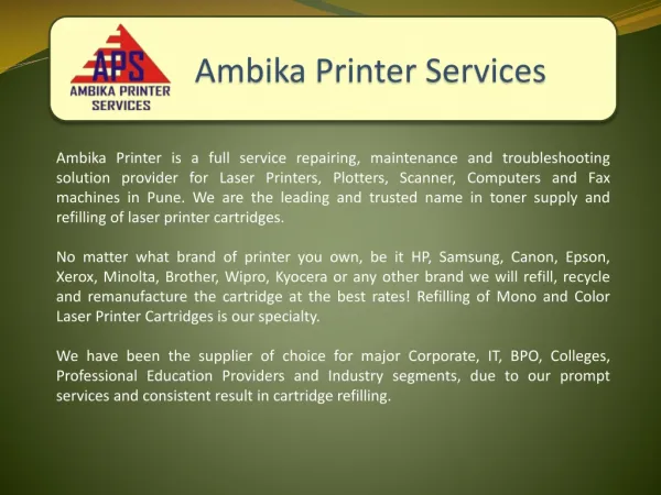 Ambika Printers, Plotters and Laptop Repairing Services Pune