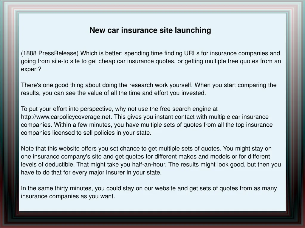 new car insurance site launching