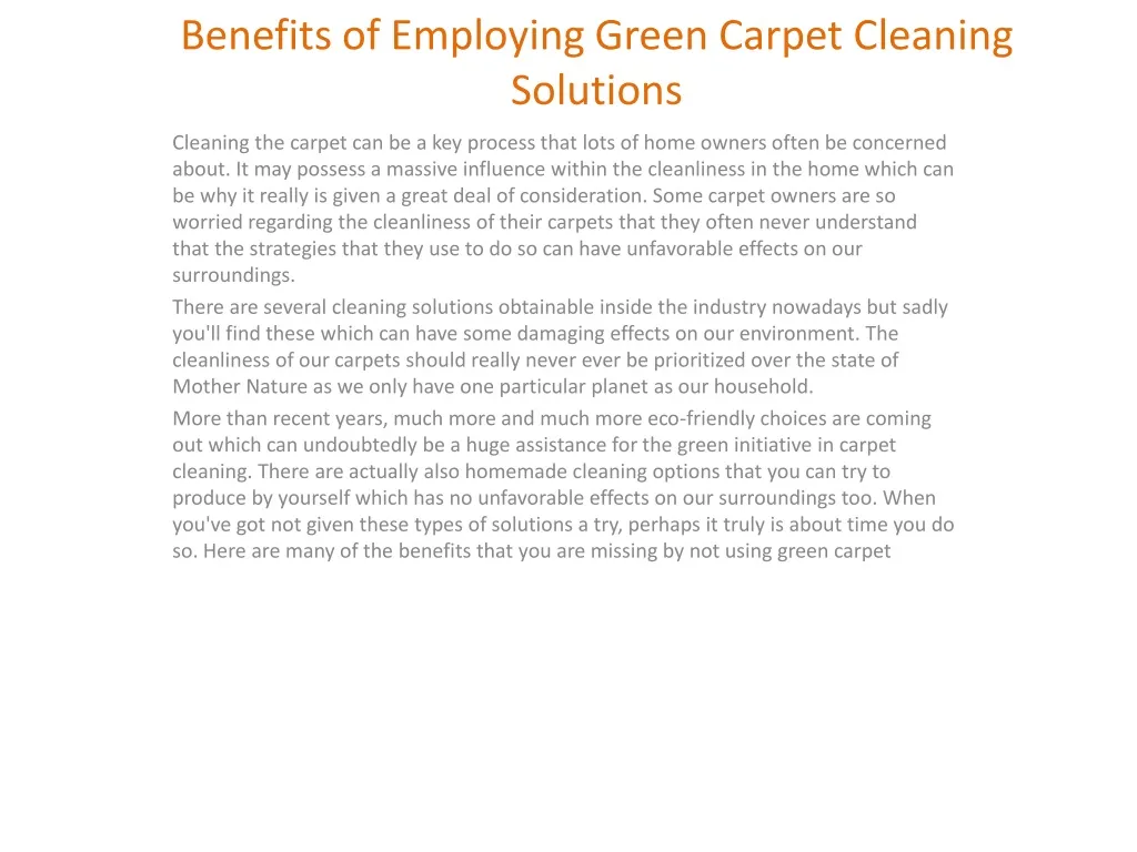 benefits of employing green carpet cleaning solutions