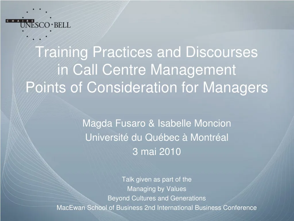 training practices and discourses in call centre management points of consideration for managers