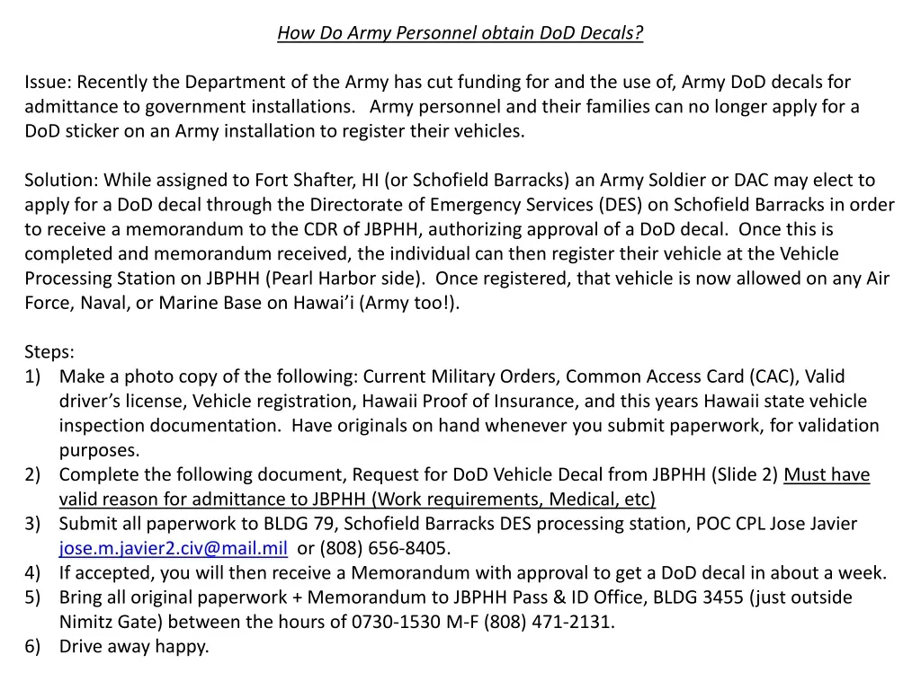 how do army personnel obtain dod decals issue