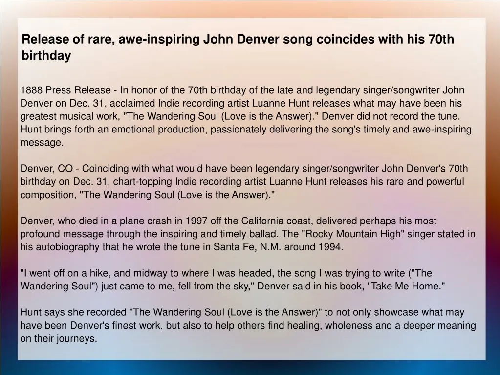 release of rare awe inspiring john denver song