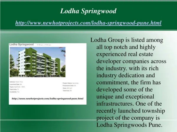 Lodha Springwood Apartments with reasonable Price