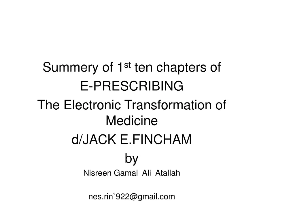 summery of 1 st ten chapters of e prescribing