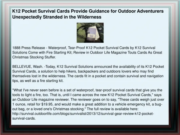 K12 Pocket Survival Cards Provide Guidance for Outdoor