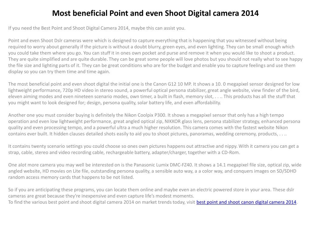 most beneficial point and even shoot digital camera 2014