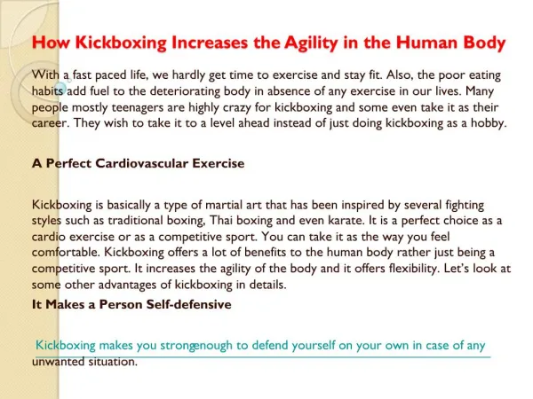 How Kickboxing Increases the Agility in the Human Body