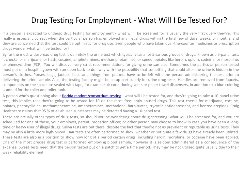 drug testing for employment what will i be tested for