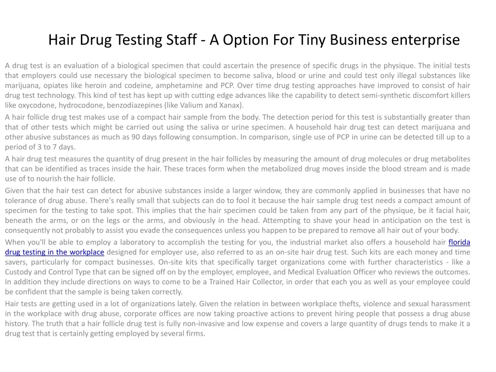 hair drug testing staff a option for tiny business enterprise