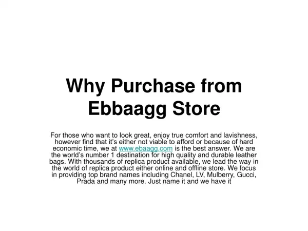 Why Purchase from Ebbaagg Store