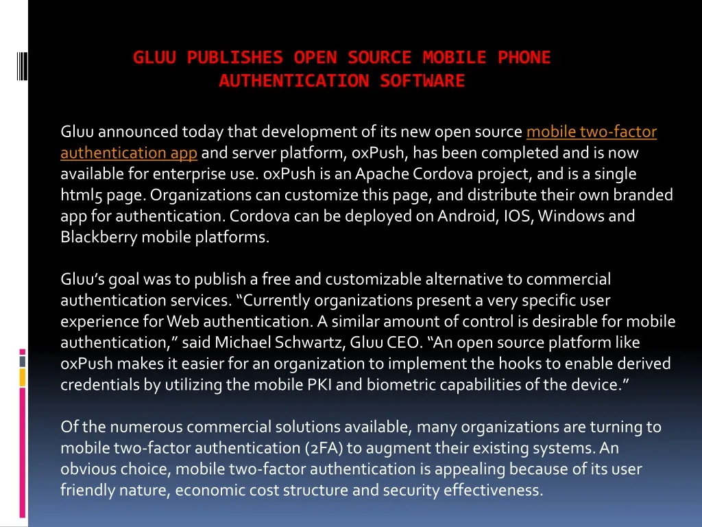 gluu publishes open source mobile phone authentication software