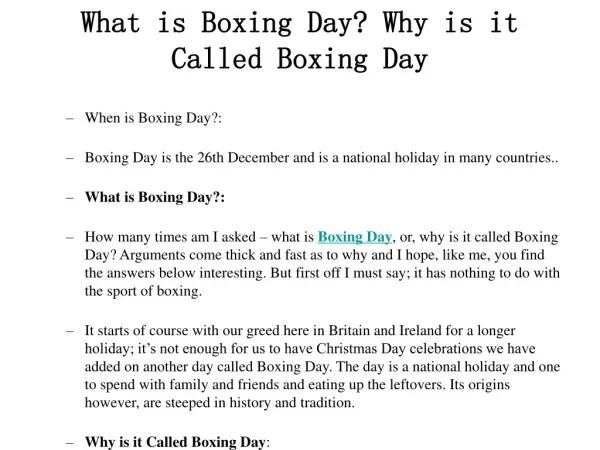 What is Boxing Day? Why is it Called Boxing Day