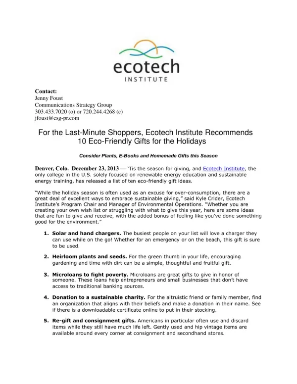 For the Last-Minute Shoppers, Ecotech Institute Recommends