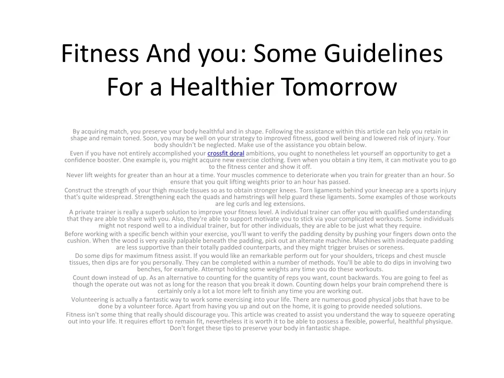 fitness and you some guidelines for a healthier tomorrow
