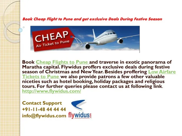 Flywidus.com offer you best deal on Pune air tickets booking