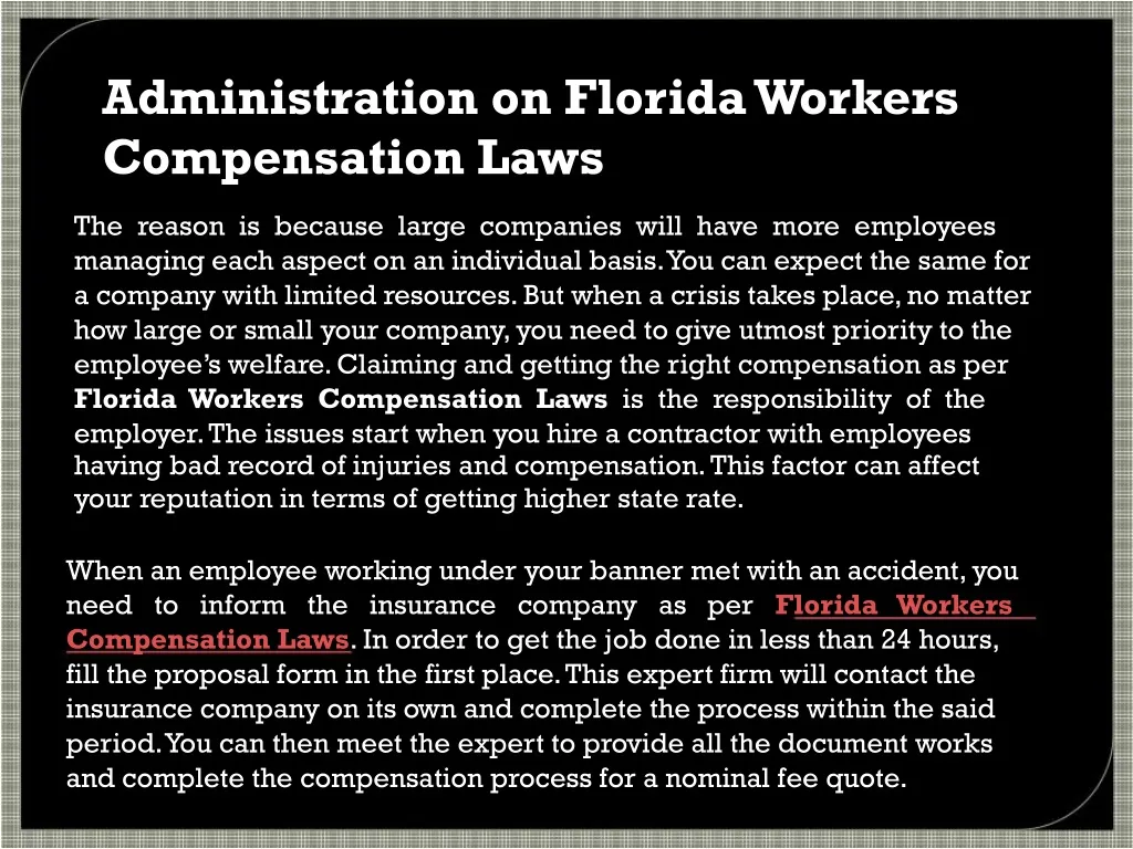 administration on florida workers compensation