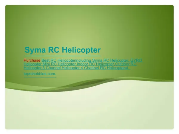 Buy Syma RC Helicopter at toprchobbies.com