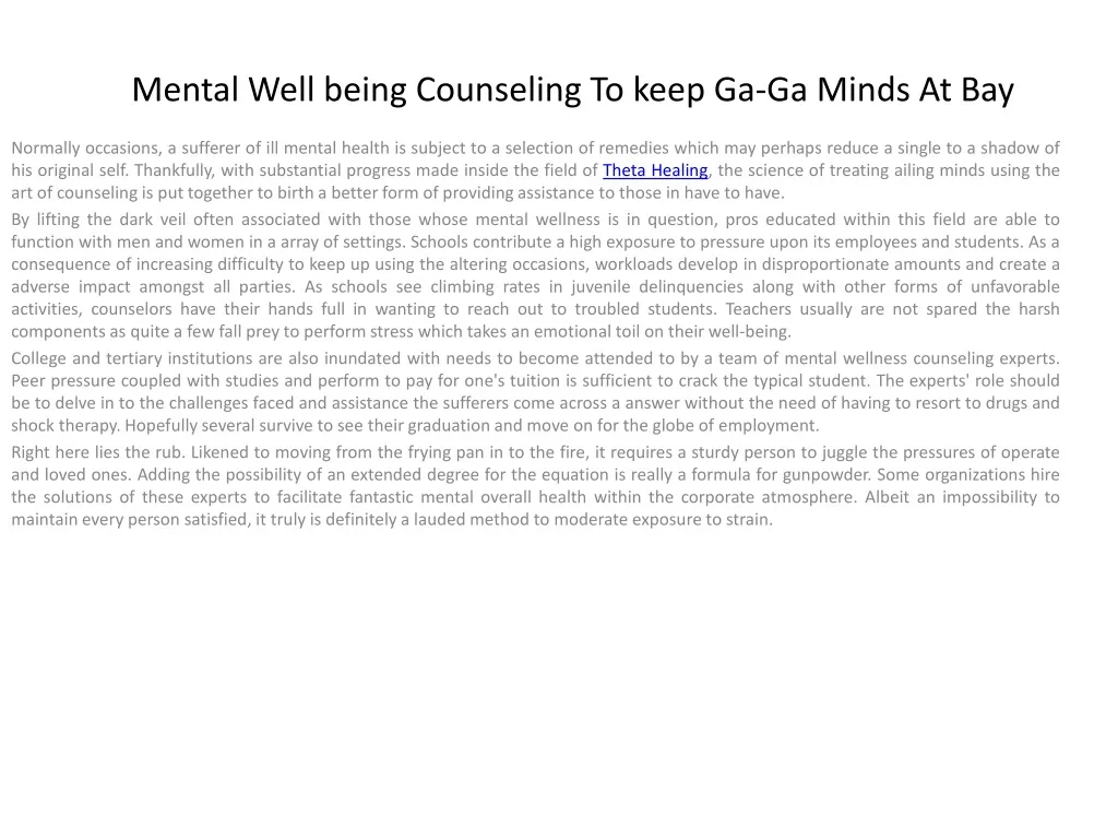 mental well being counseling to keep ga ga minds at bay