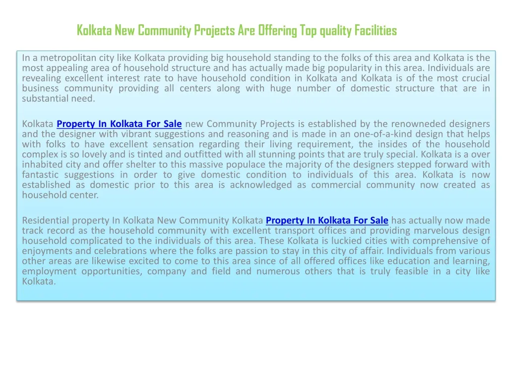 kolkata new community projects are offering top quality facilities