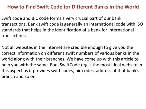 How to Find Swift Code for different Banks in the World