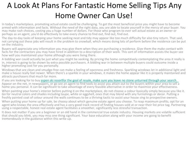5A Look At Plans For Fantastic Home Selling