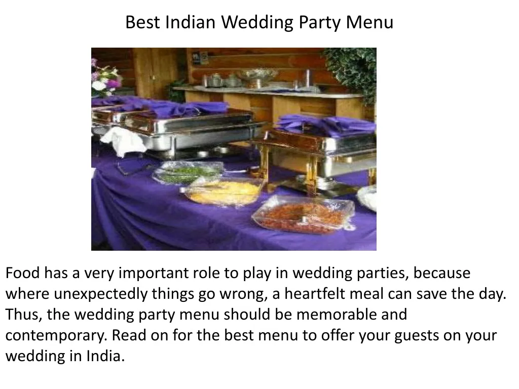 best indian wedding party menu