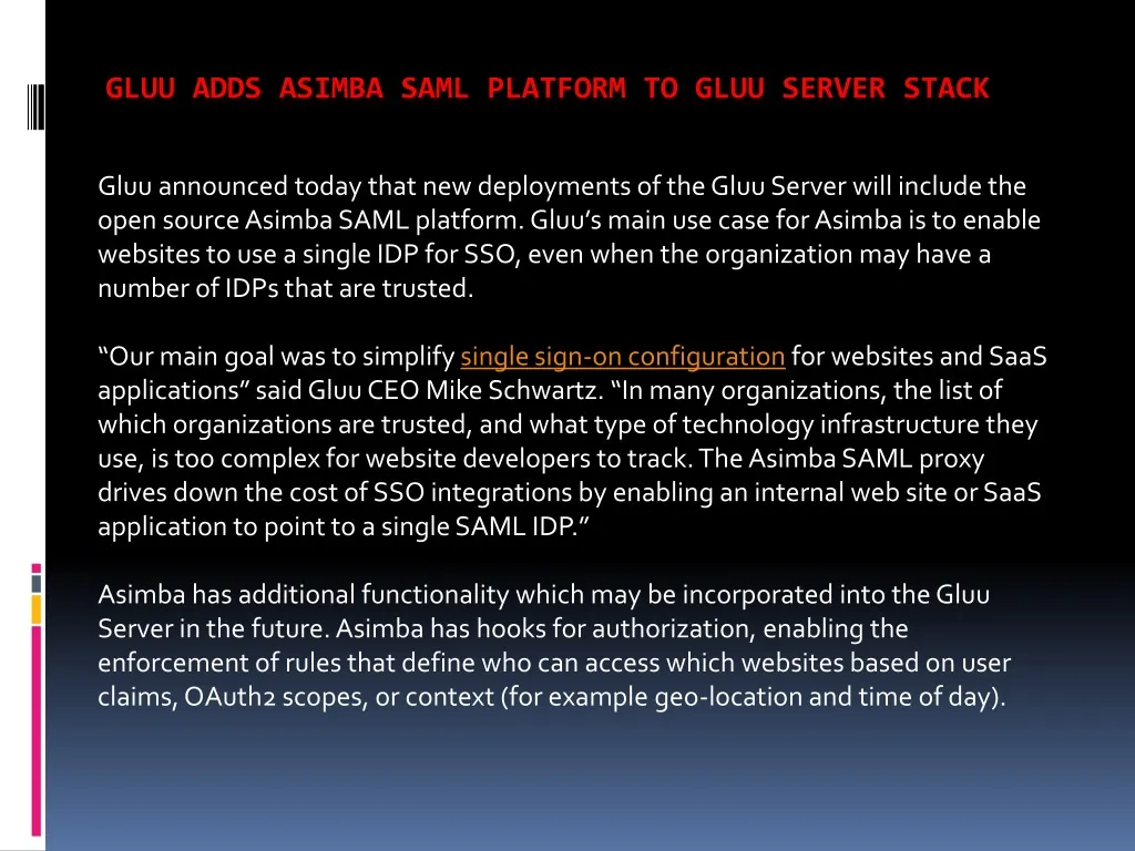 gluu adds asimba saml platform to gluu server stack