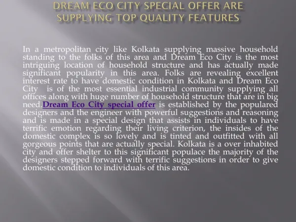 Dream Eco City special offer
