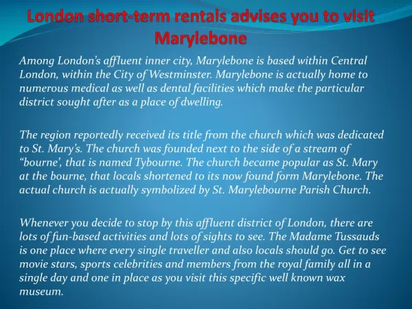 London short-term rentals advises you to visit Marylebone