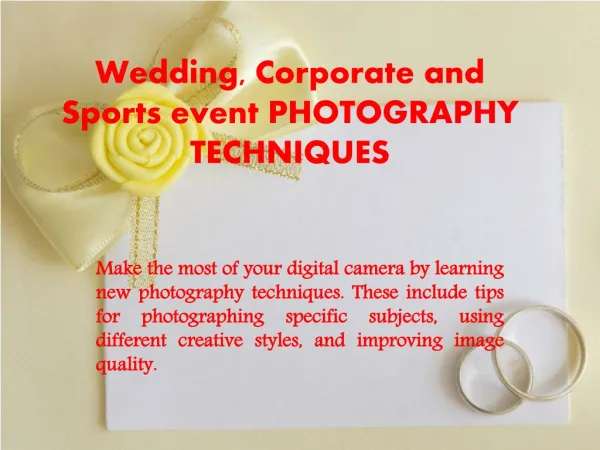 Wedding, Corporate and Sports event PHOTOGRAPHY TECHNIQUES