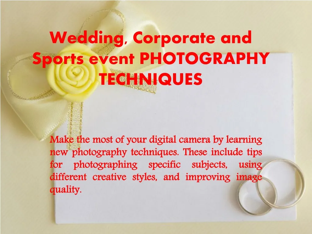 wedding corporate and sports event photography techniques